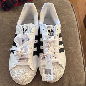 adidas White and Black Classic Shell-Toe Sneakers